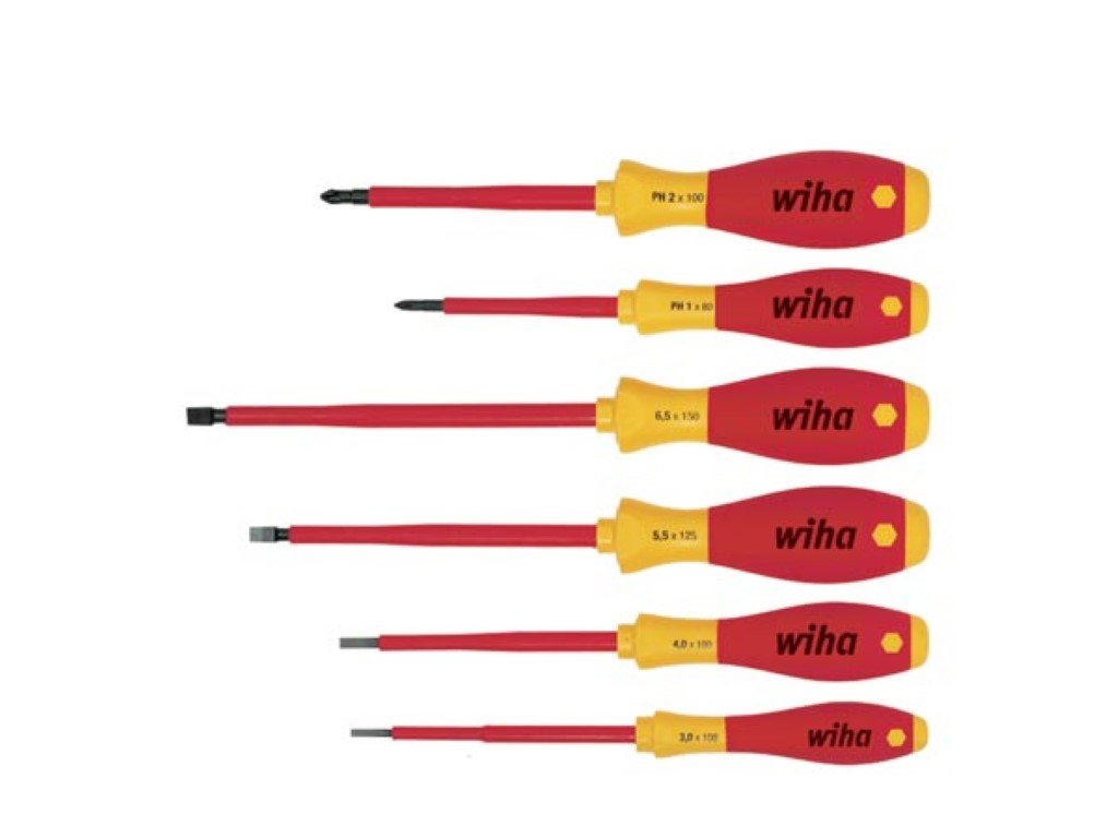 WIHA - SOFTFINISH® VDE/GS ELECTRIC SLOTTED PHILLIPS SCREWDRIVER SET - 6 pcs - INSULATION 1000 VAC
