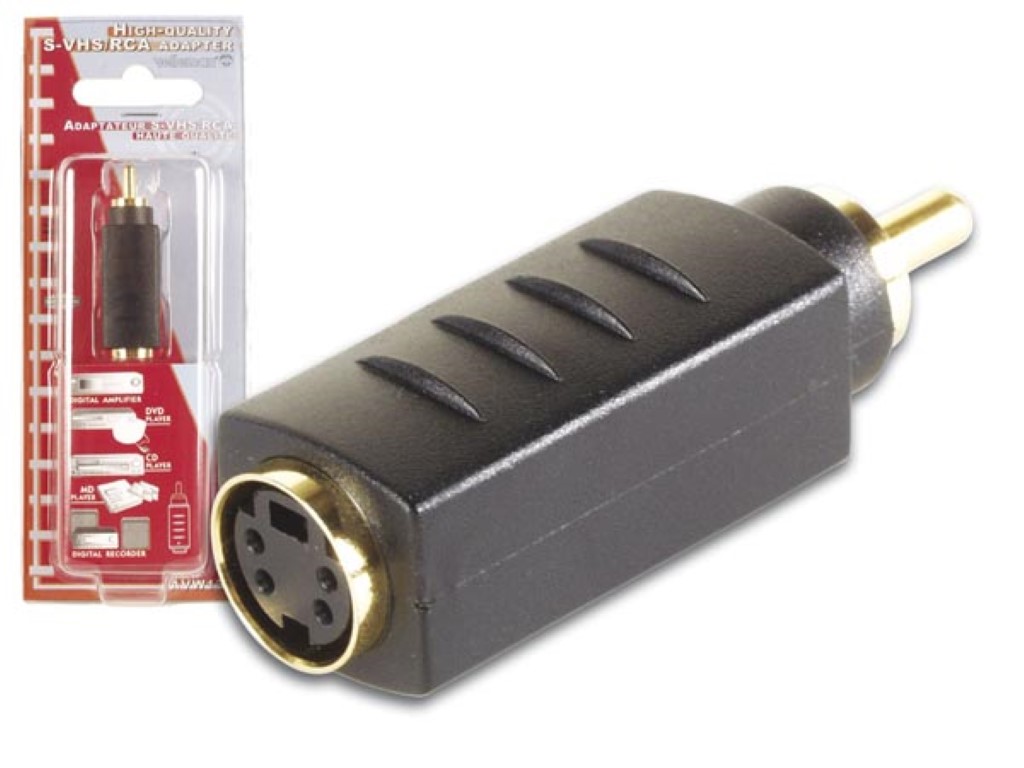 S-VHS adapter: 4P MINI-DIN pesa -  RCA pistik, kuldne