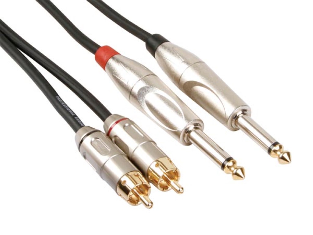PROFESSIONAL AUDIO CABLE, 2 x RCA MALE TO 2 x 6.35mm MONO JACK (5m)