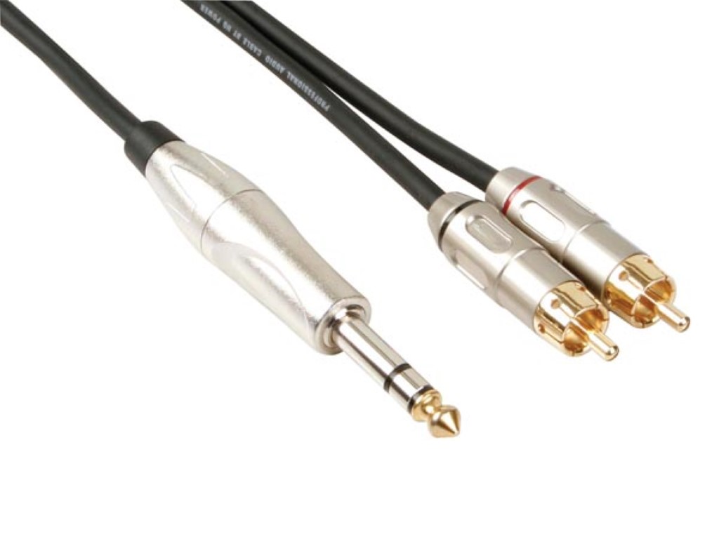 PROFESSIONAL AUDIO CABLE, 2 x RCA MALE TO 6.35mm STEREO JACK (6m)