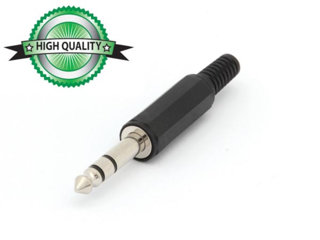 6.35mm MALE JACK CONNECTOR - PLASTIC BLACK STEREO