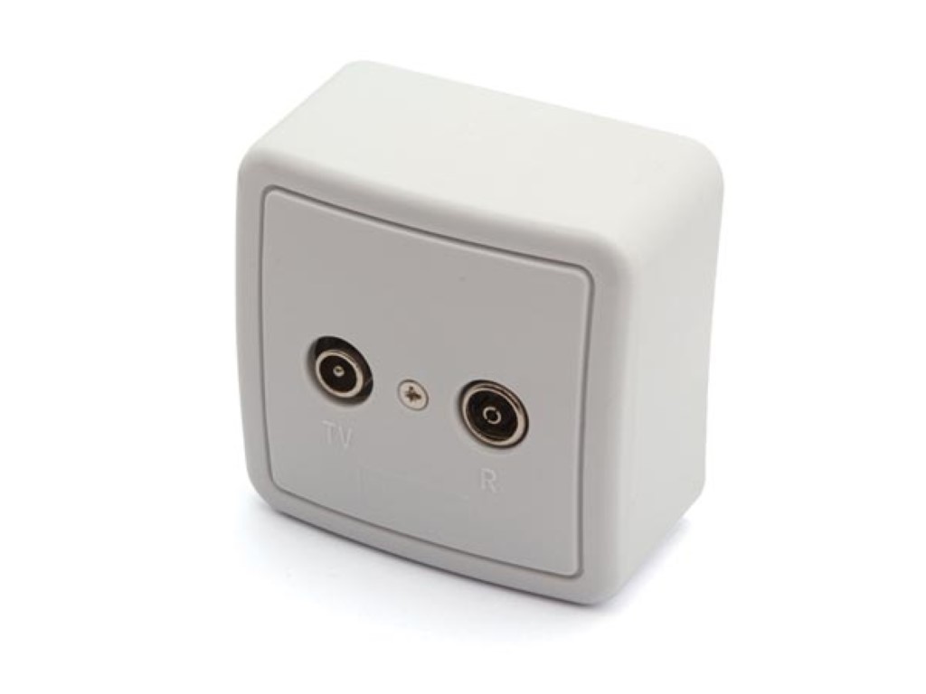 TV/FM SPLITTER, WITH COVER AND BOX FOR WALL MOUNTING - PASSTHROUGH TYPE
