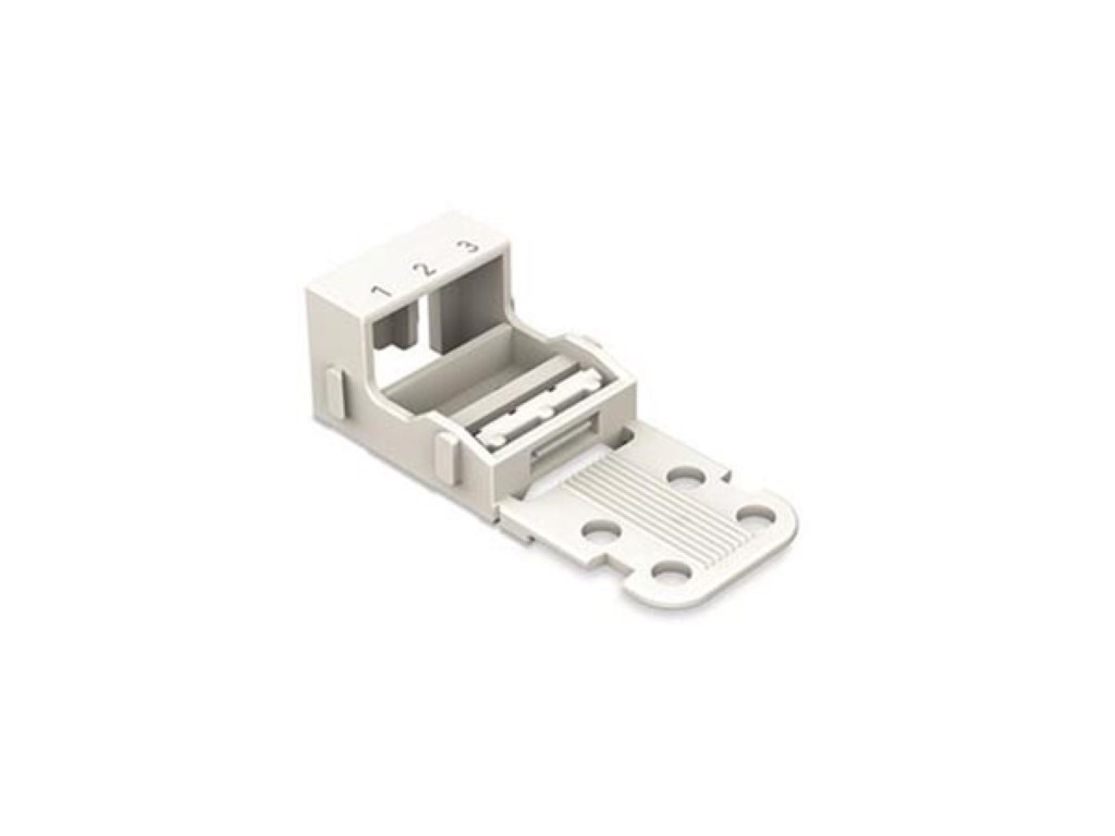 MOUNTING CARRIER - FOR 3-CONDUCTOR TERMINAL BLOCKS - 221 SERIES - 4 mm² - WITH SNAP-IN MOUNTING FOOT FOR HORIZONTAL MOUNTING - WHITE
