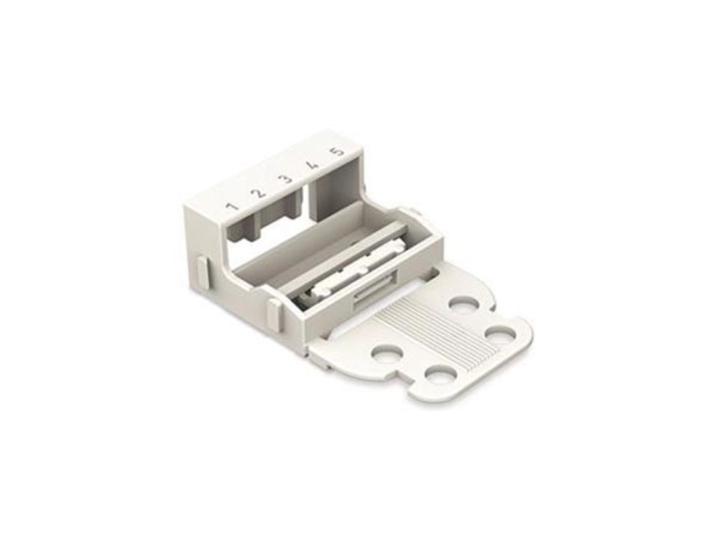 MOUNTING CARRIER - FOR 5-CONDUCTOR TERMINAL BLOCKS - 221 SERIES - 4 mm² - WITH SNAP-IN MOUNTING FOOT FOR HORIZONTAL MOUNTING - WHITE