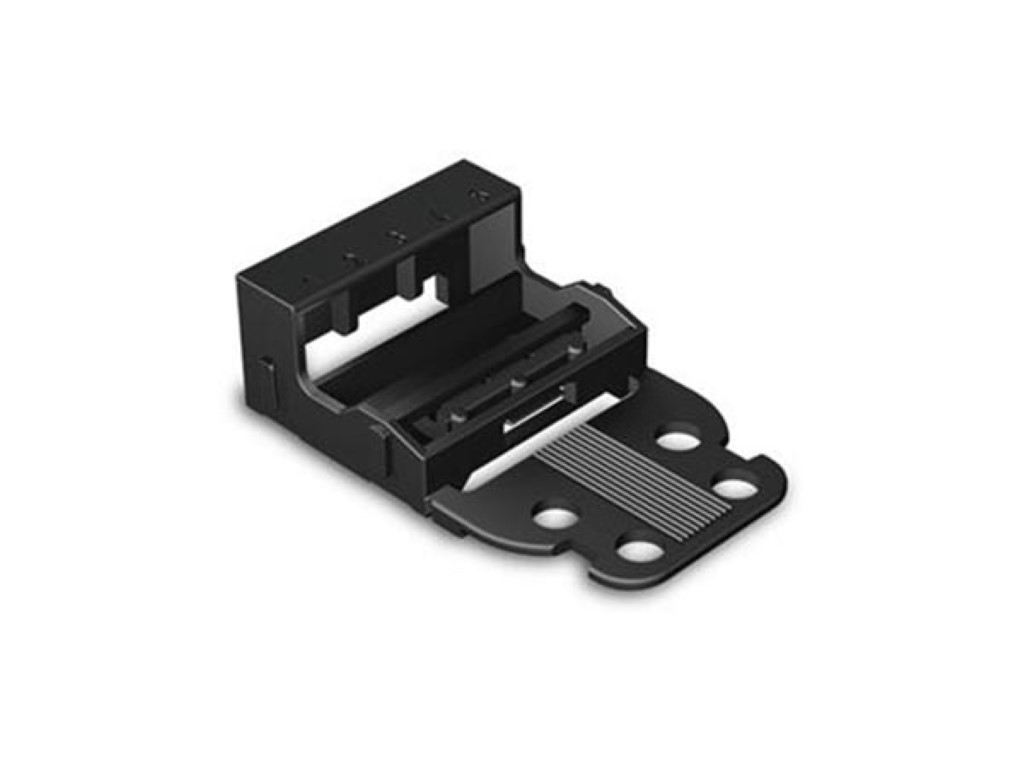 MOUNTING CARRIER - FOR 5-CONDUCTOR TERMINAL BLOCKS - 221 SERIES - 4 mm² - WITH SNAP-IN MOUNTING FOOT FOR HORIZONTAL MOUNTING - BLACK
