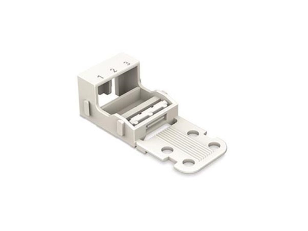 MOUNTING CARRIER - FOR 3-CONDUCTOR TERMINAL BLOCKS - 221 SERIES - 4 mm² - WITH SNAP-IN MOUNTING FOOT FOR VERTICAL MOUNTING - WHITE