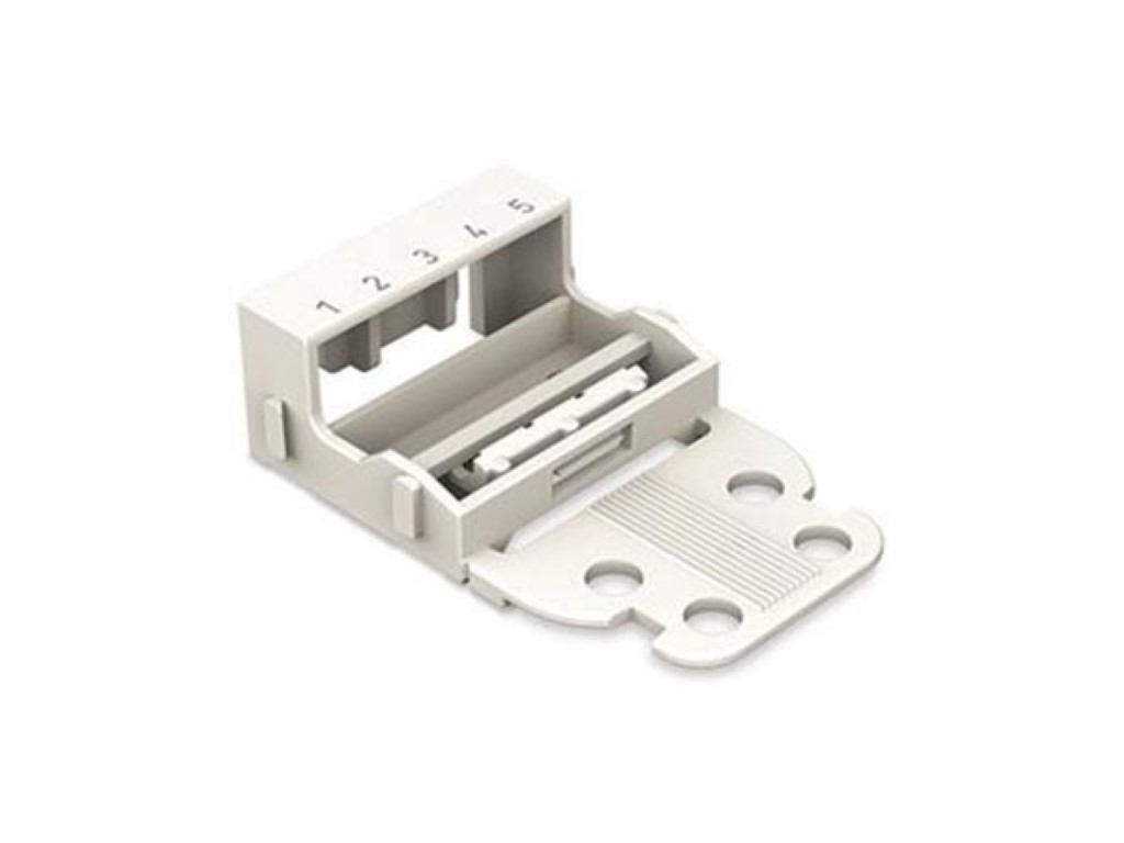MOUNTING CARRIER - FOR 5-CONDUCTOR TERMINAL BLOCKS - 221 SERIES - 4 mm² - WITH SNAP-IN MOUNTING FOOT FOR VERTICAL MOUNTING - WHITE
