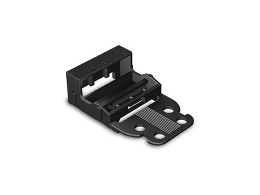 MOUNTING CARRIER - FOR 5-CONDUCTOR TERMINAL BLOCKS - 221 SERIES - 4 mm² - WITH SNAP-IN MOUNTING FOOT FOR VERTICAL MOUNTING - BLACK