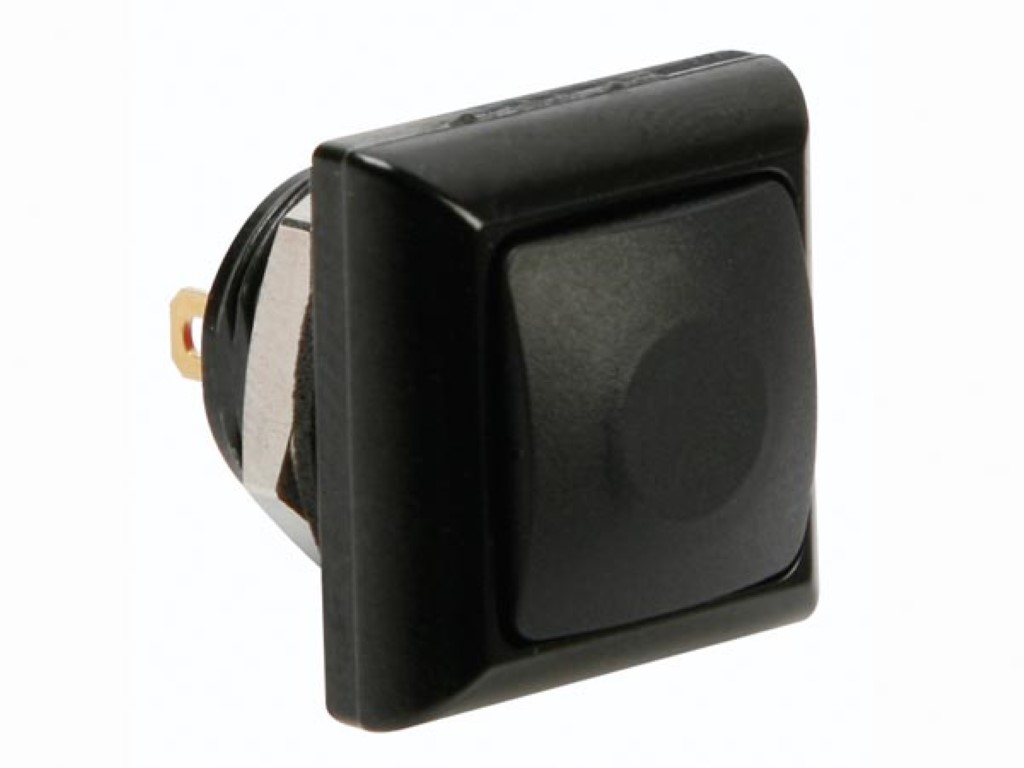 MINI SQUARE METAL PUSH BUTTON WITH BLACK BUTTON 1P SPST OFF-(ON)