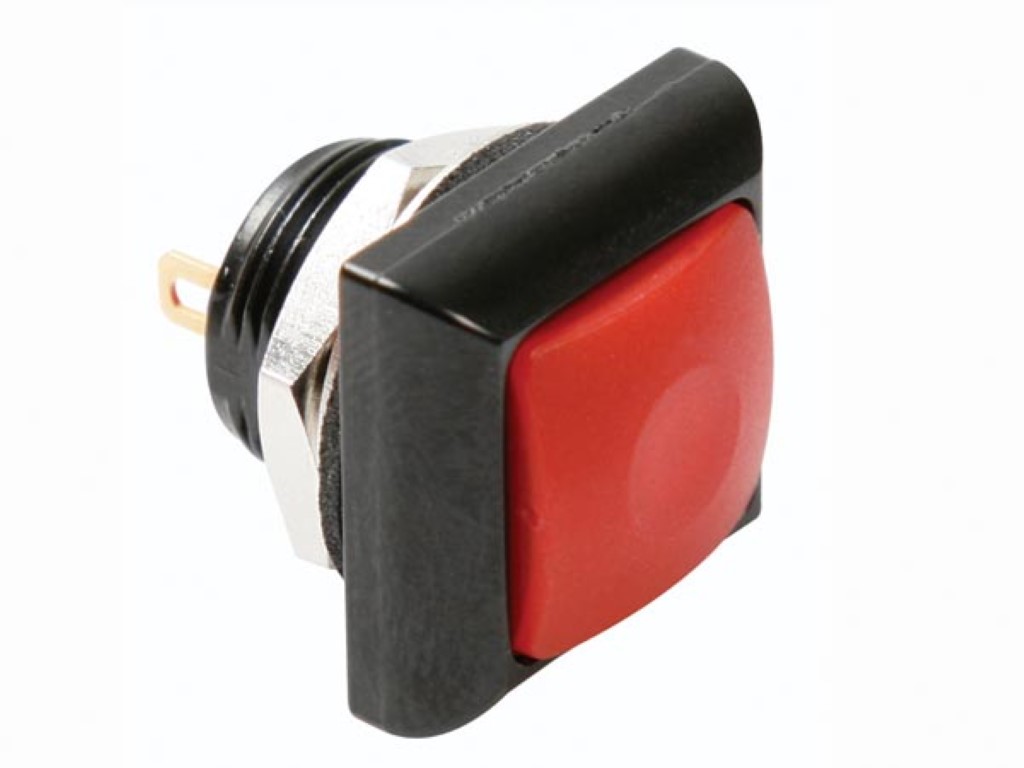 MINI SQUARE METAL PUSH BUTTON WITH RED BUTTON 1P SPST OFF-(ON)