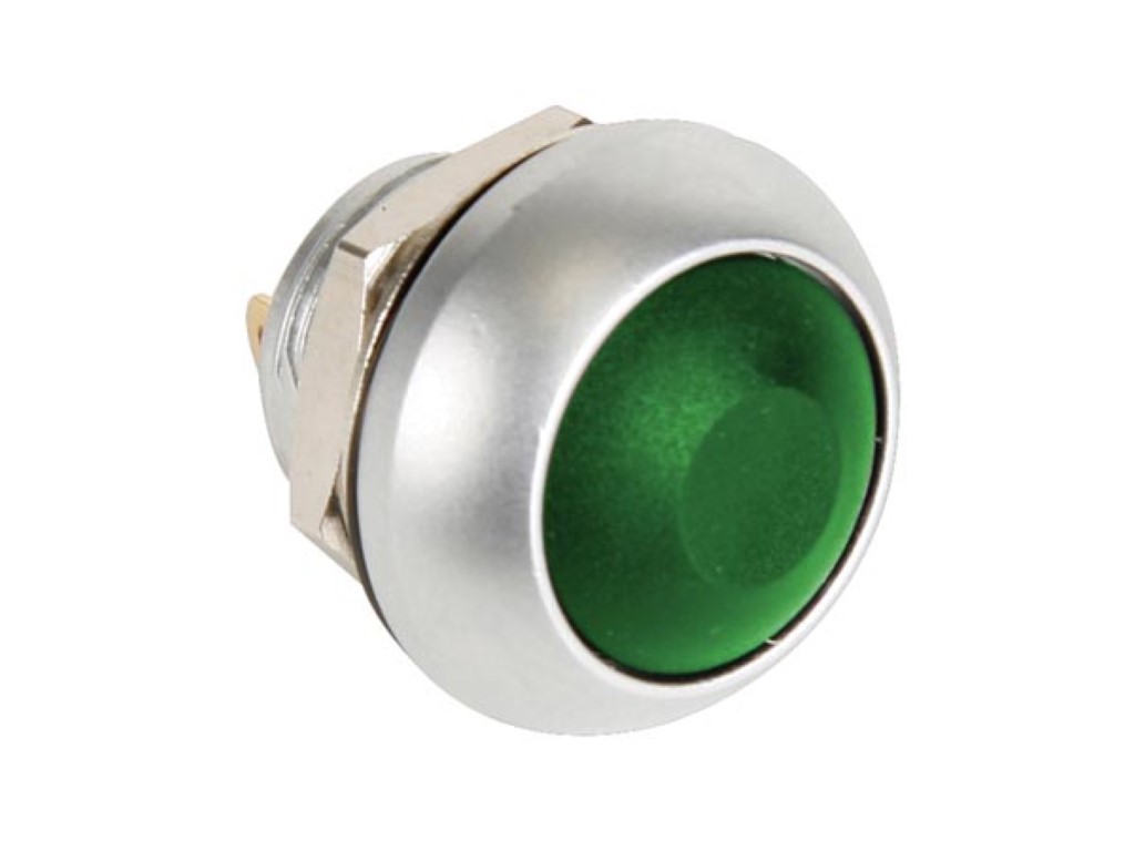 MINI ROUND METAL PUSH BUTTON WITH GREEN BUTTON 1P SPST OFF-(ON)