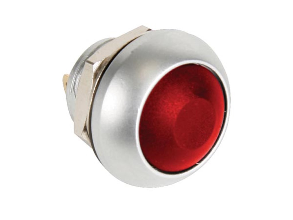 MINI ROUND METAL PUSH BUTTON WITH RED BUTTON 1P SPST OFF-(ON)