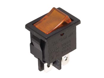 POWER ROCKER SWITCH 3A-250V DPST ON-OFF - WITH AMBER NEON LIGHT