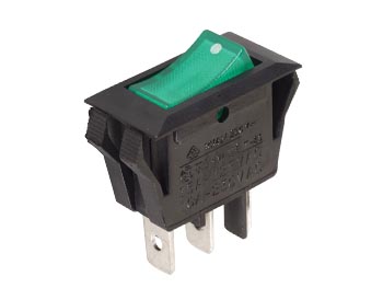 POWER ROCKER SWITCH 10A-250V SPST ON-OFF - WITH GREEN NEON LIGHT