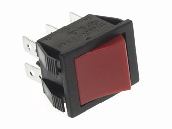 POWER ROCKER SWITCH 10A-250V DPDT ON-ON - RED CAP