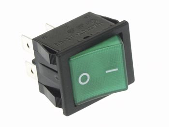 POWER ROCKER SWITCH 10A-250V DPST ON-OFF - WITH GREEN NEON LIGHT