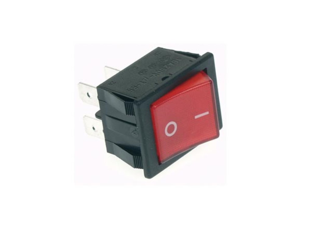 POWER ROCKER SWITCH 10A-250V DPST ON-OFF - RED I/O CAP