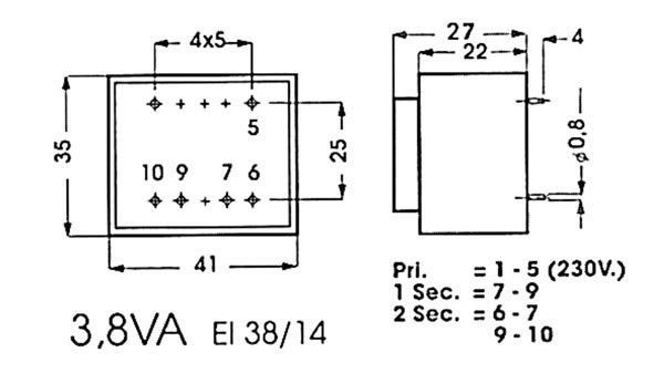 Трансформатор с корпусом: 3.8VA 2 x 6V / 2 x 0.317A