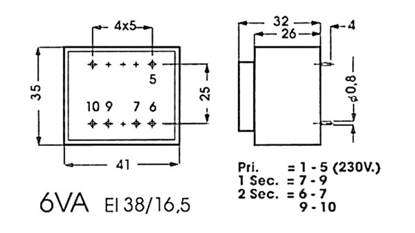 Трансформатор в корпусе: 6VA 1 x 12V / 1 x 0.500A