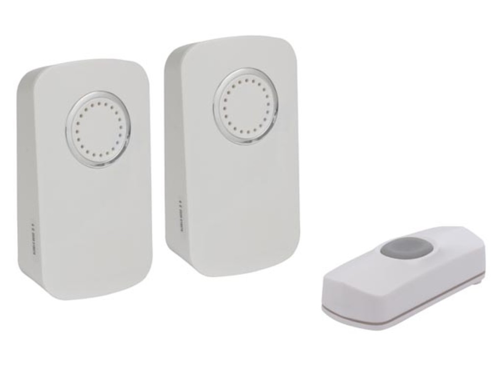 WIRELESS BATTERY OPERATED DOOR BELL KIT WITH 2 CHIMES AND 1 PUSH BUTTON
