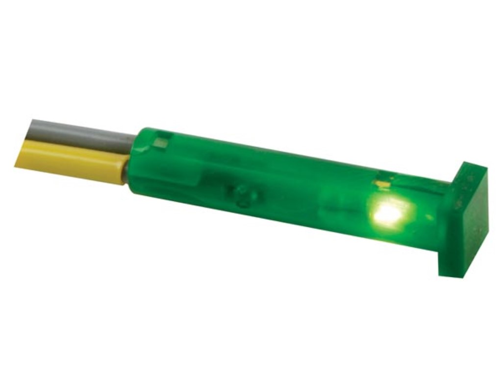 7 x 7mm nelinurkne paneeli kontroll-lamp, 12V roheline