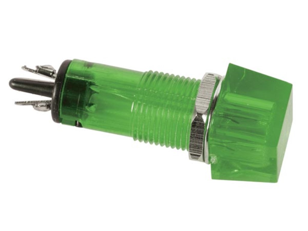 11.5 x 11.5mm nelinurkne paneeli kontroll-lamp,12V roheline