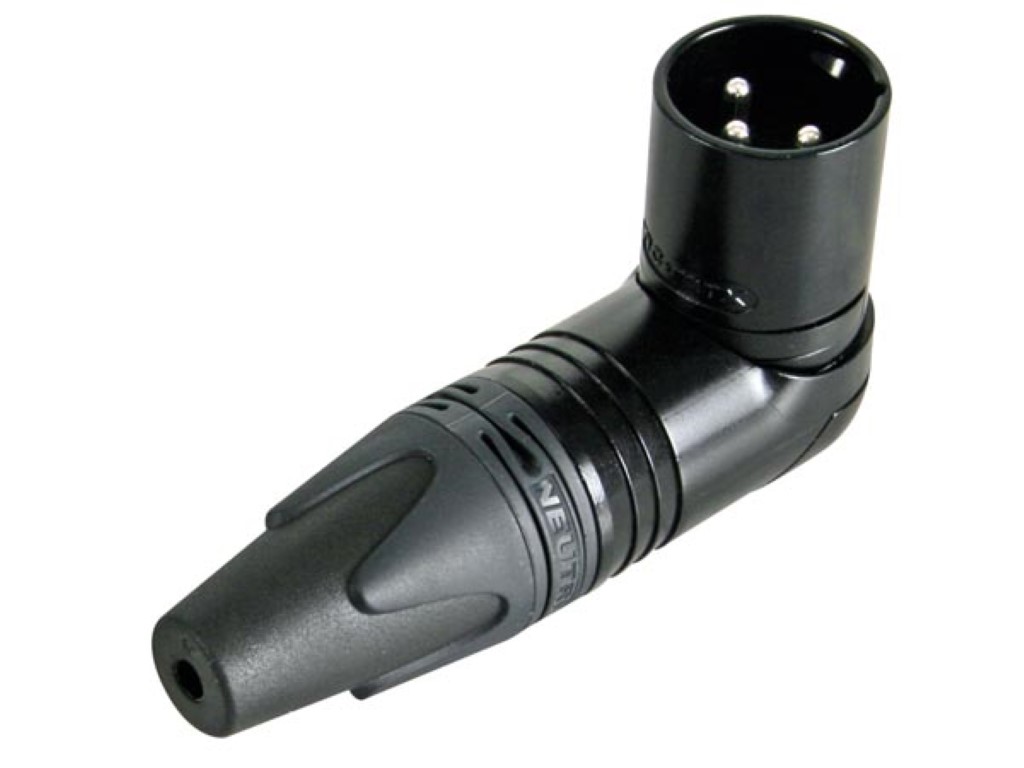 XLR MALE CABLE CONNECTOR, 3-POLE, RICHT-ANGLE, NICKEL HOUSING, SILVER CONTACTS - BLACK