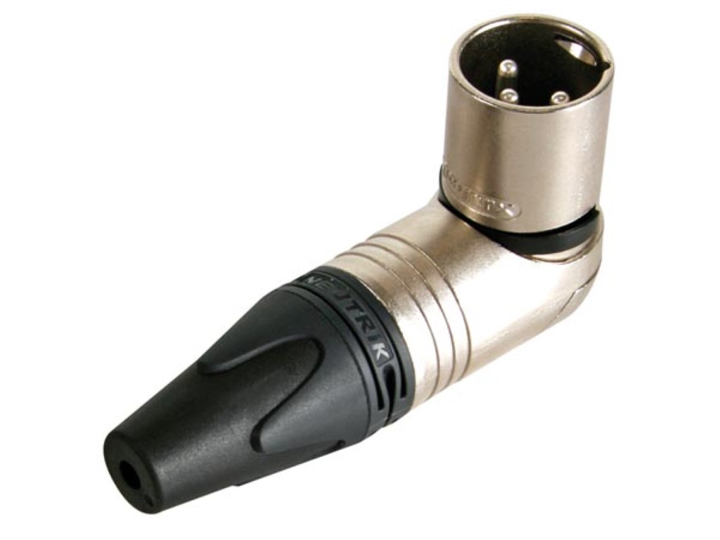 XLR MALE CABLE CONNECTOR, 3-POLE, RICHT-ANGLE, NICKEL HOUSING, SILVER CONTACTS