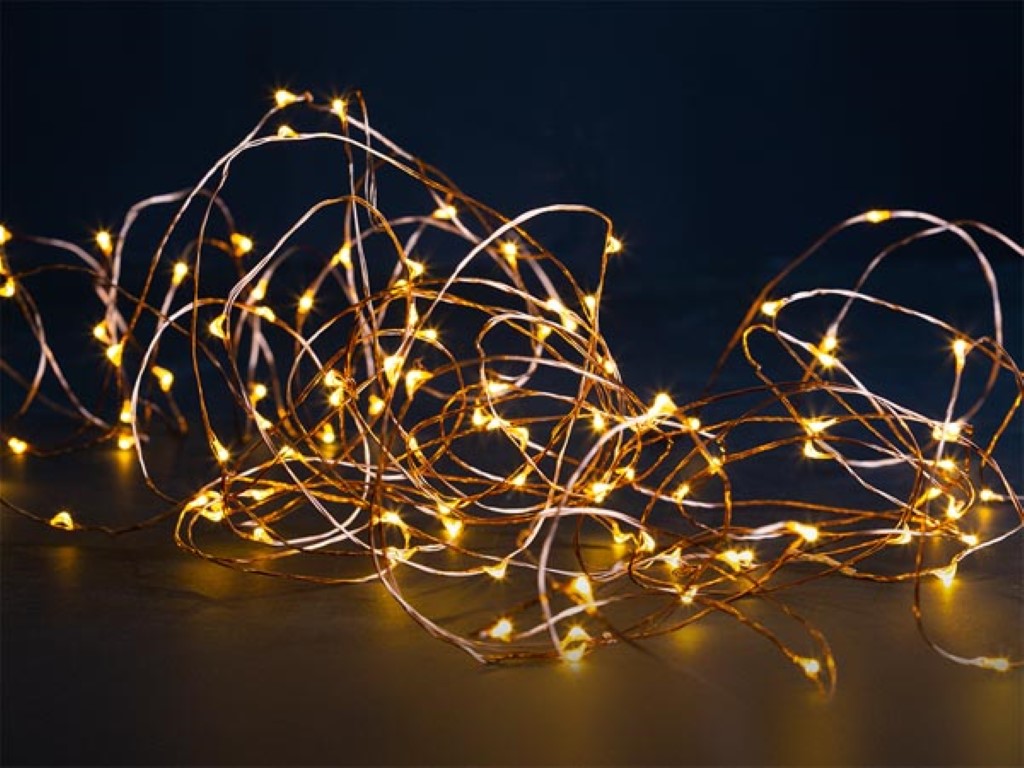 Jõulukaunistus - MAIA LED - 12m - 120 soe-valged pirnid - vaskjuhe - 4,5V