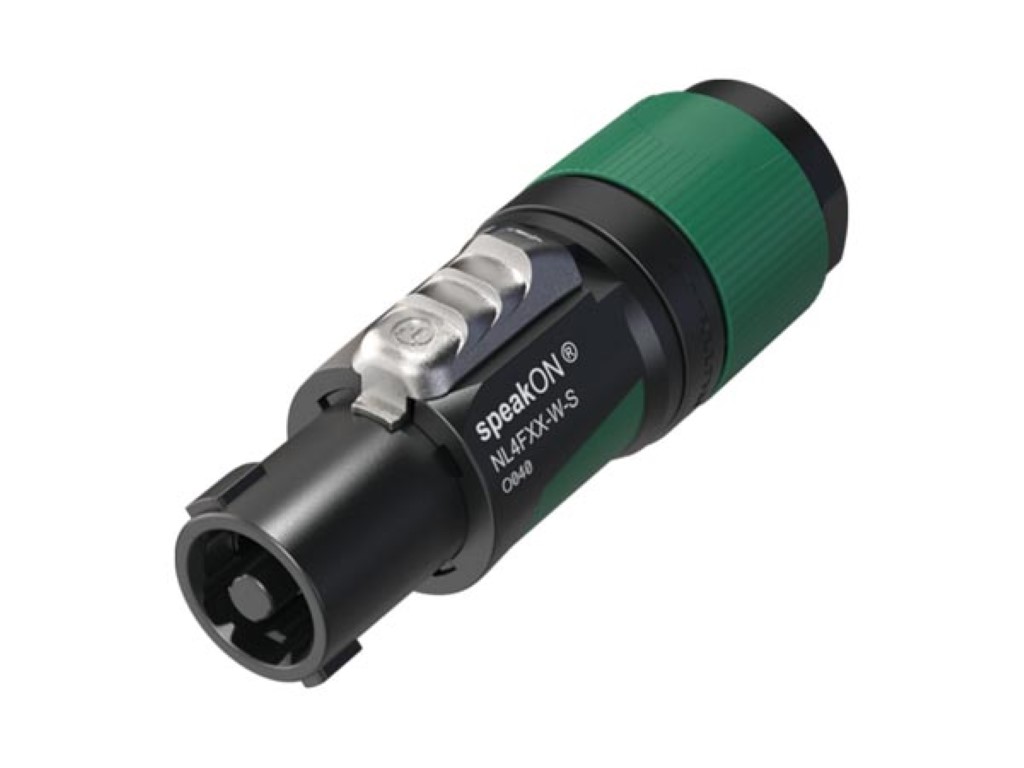 NEUTRIK - 4 pole speakON cable connector, screw terminal assembly, chuck type strain relief for cable diameters 6 to 12 mm