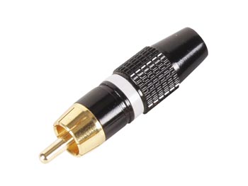 Rca Plug Male White Tip Gold Plated Black Metal Housing 8mm