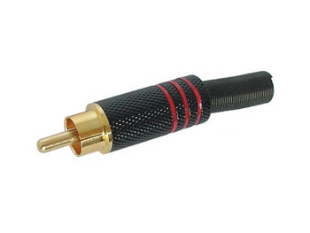 Rca Plug Male Red Tip Gold-plated Black Metal Housing Spring Cable Guide 7mm