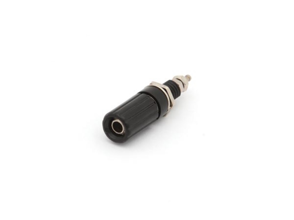 4mm Plug Female Black, Nut Connection, Chassis Mount