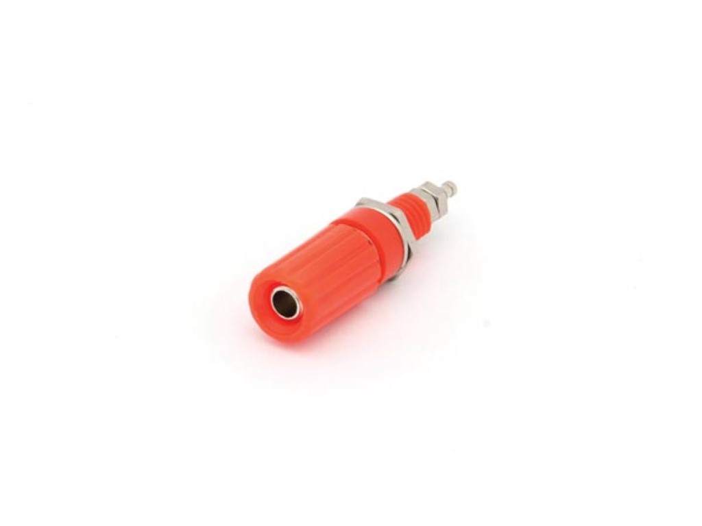 4mm Plug Female Red, Nut Connection, Chassis Mount