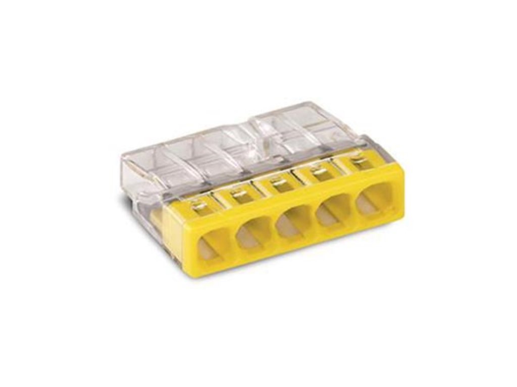 Compact Splicing Connector - For Solid Conductors - Max. 2.5 Mm - 5-conductor - Transparent Housing - Yellow Cover