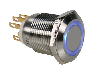 Stainless Steel Push Button Spdt 1no 1nc - Blue Ring - 19mm