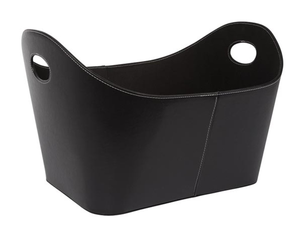 Log Basket - Black Leather Look - 56 X 43 X 35 Cm