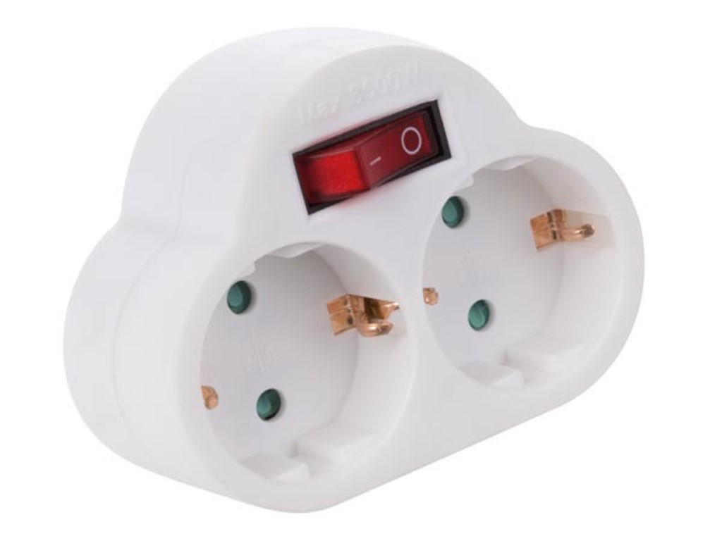 Adaptor With On/off Switch - 2 Sockets (eb2swn-g)