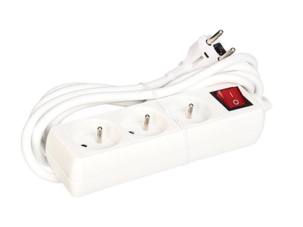 Netpower Block 3 Plugs - Pin Earth - With Switch  - 3 X 1.5mm - 3m Powercable