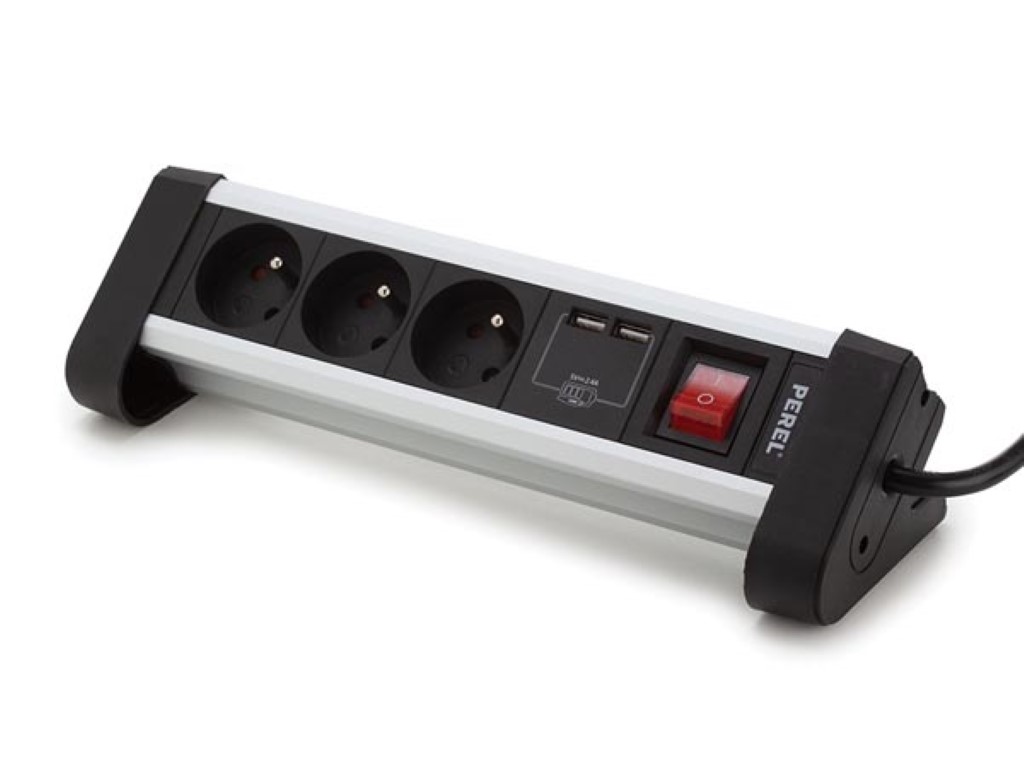 Desktop Power Outlet With 3 Sockets And 2 USB Charging Ports - 2.4 A - German Socket
