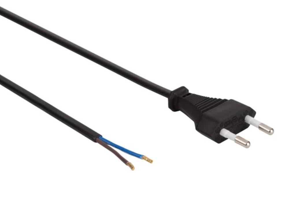Power Cord Black L=1.8m Flat Plug / Loose End 2g0.75mm