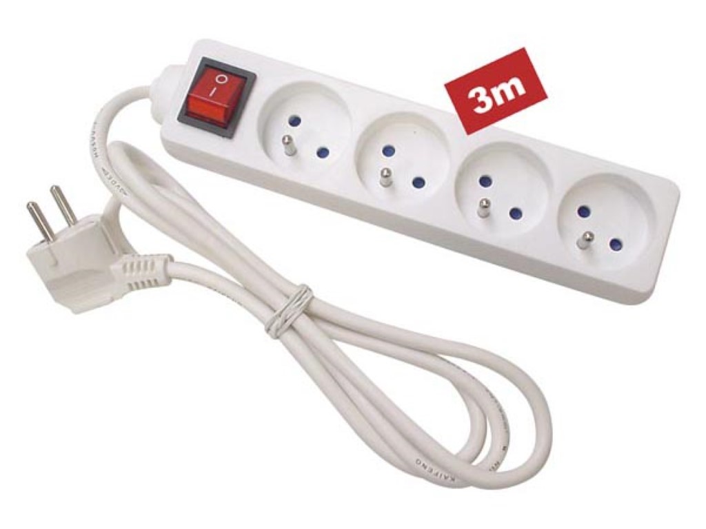 Netpower Block 4 Plugs - Pin Earth - With Switch  - 3 X 1.5mm - 3m Powercable