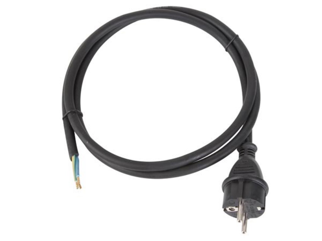 Power Cord - Rubber - 1.5m - 3g1.5 - Cee 7/7 Plug To Open End