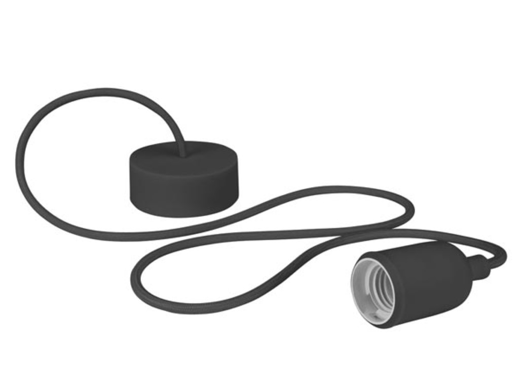 Design Pendant Lamp Holder With Fabric Cord - Black