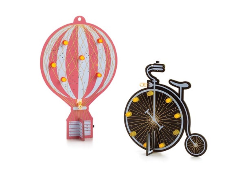 Set Of 2 Educational Soldering Kits, Hot Air Balloon, Bicycle, Retro Design