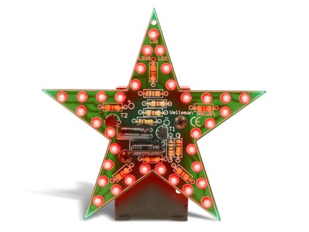 Soldering kit, DIY, red LED star, blinking or static, great for the holidays