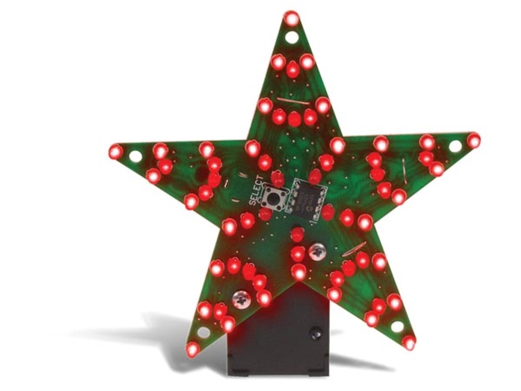 Soldering kit, DIY, large star, 60 LEDs, 24 animations, battery, and adapter
