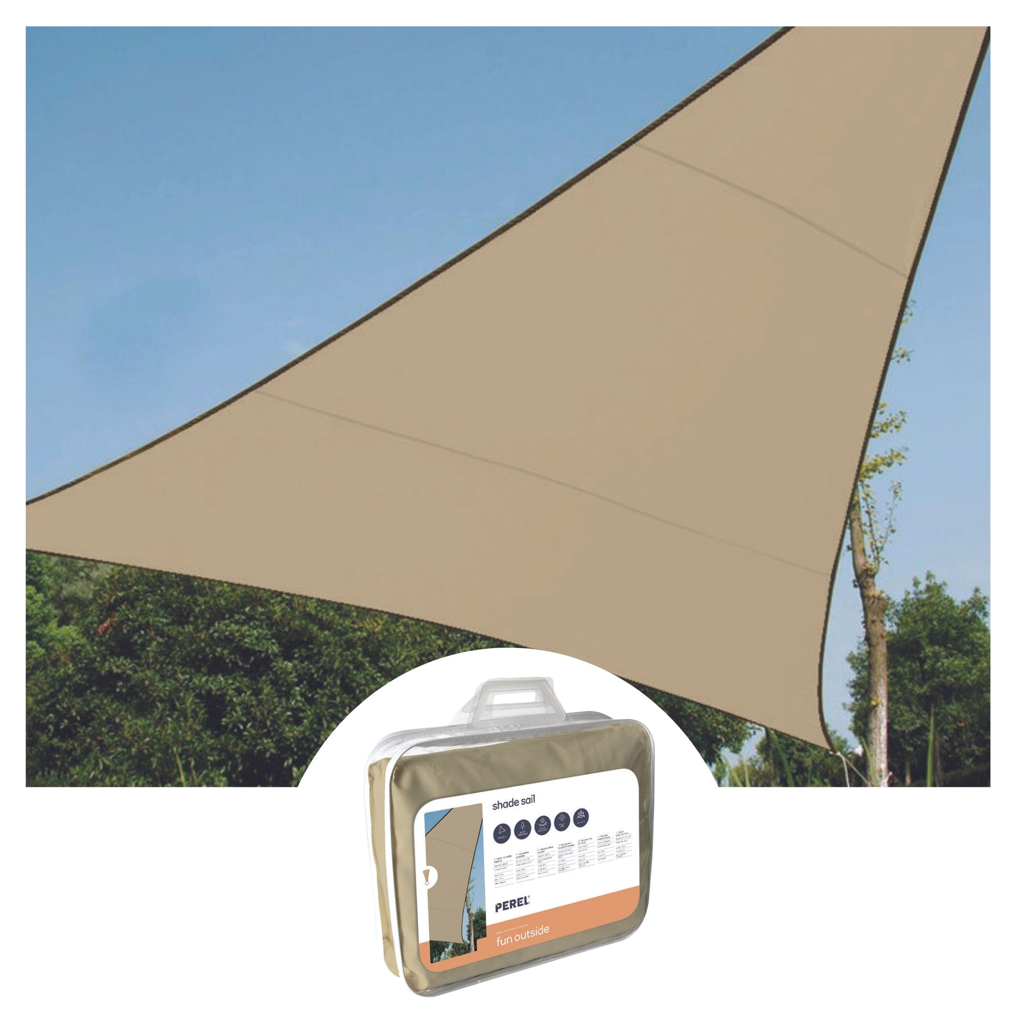 VOILE SOLAIRE PERMABLE - TRIANGLE 3.6 x 3.6 x 3.6m, couleur: beige