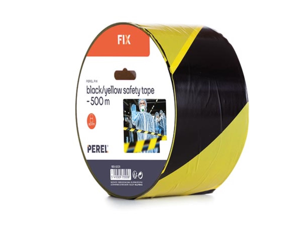 Black/yellow safety tape - 500 m - Reel