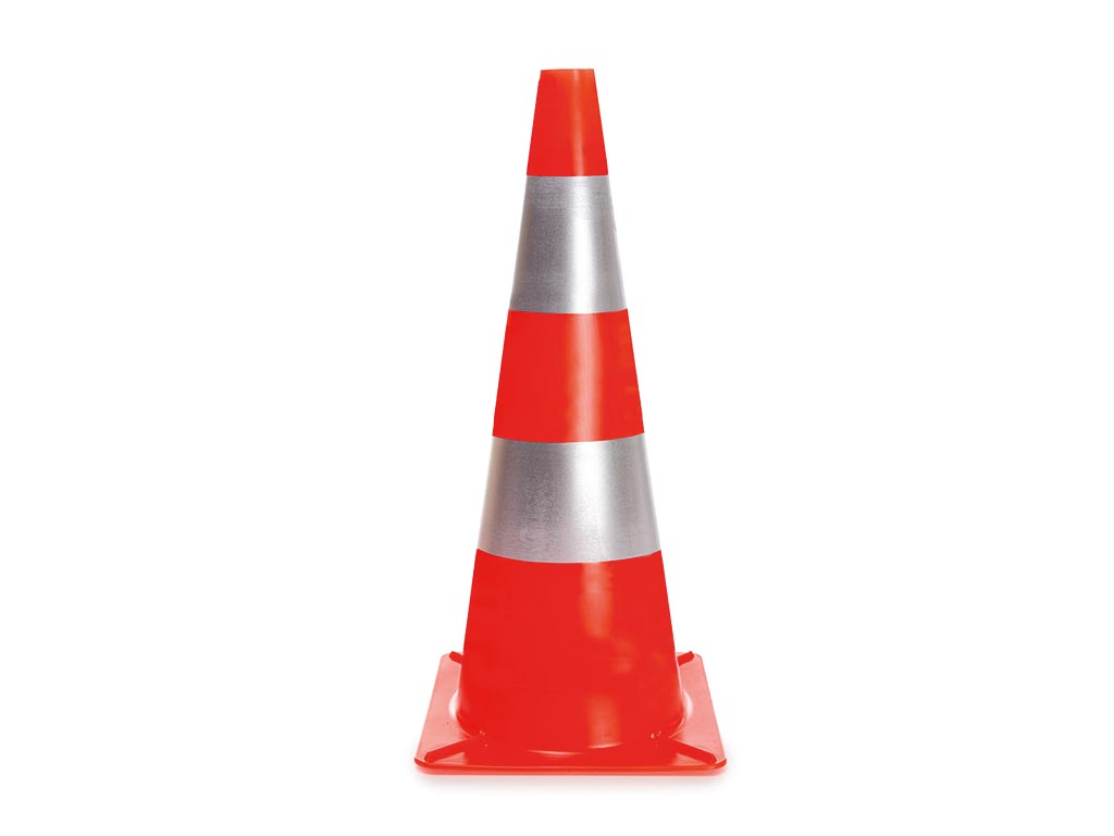 Traffic Cone, For Zone Area Demarcation, Red/reflective Silver, Recreational Use, 50 Cm